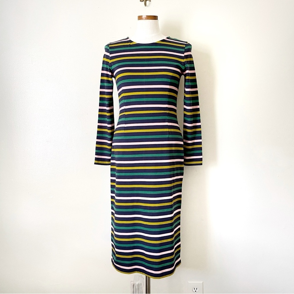 J. Crew Green Striped Midi length dress size 4 preowned
